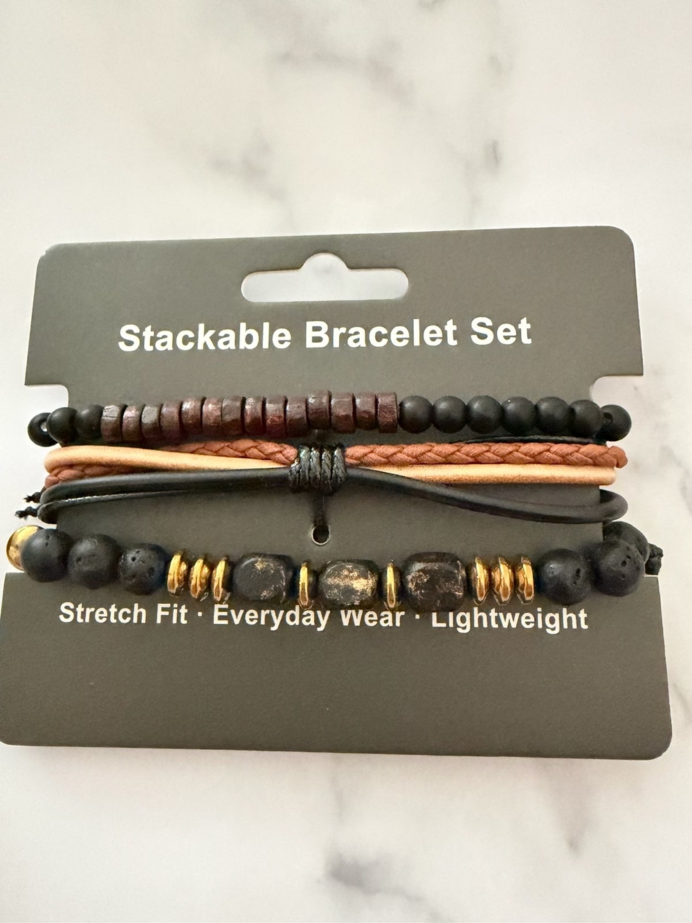 Men's Black & Brown Stackable Bracelet Set